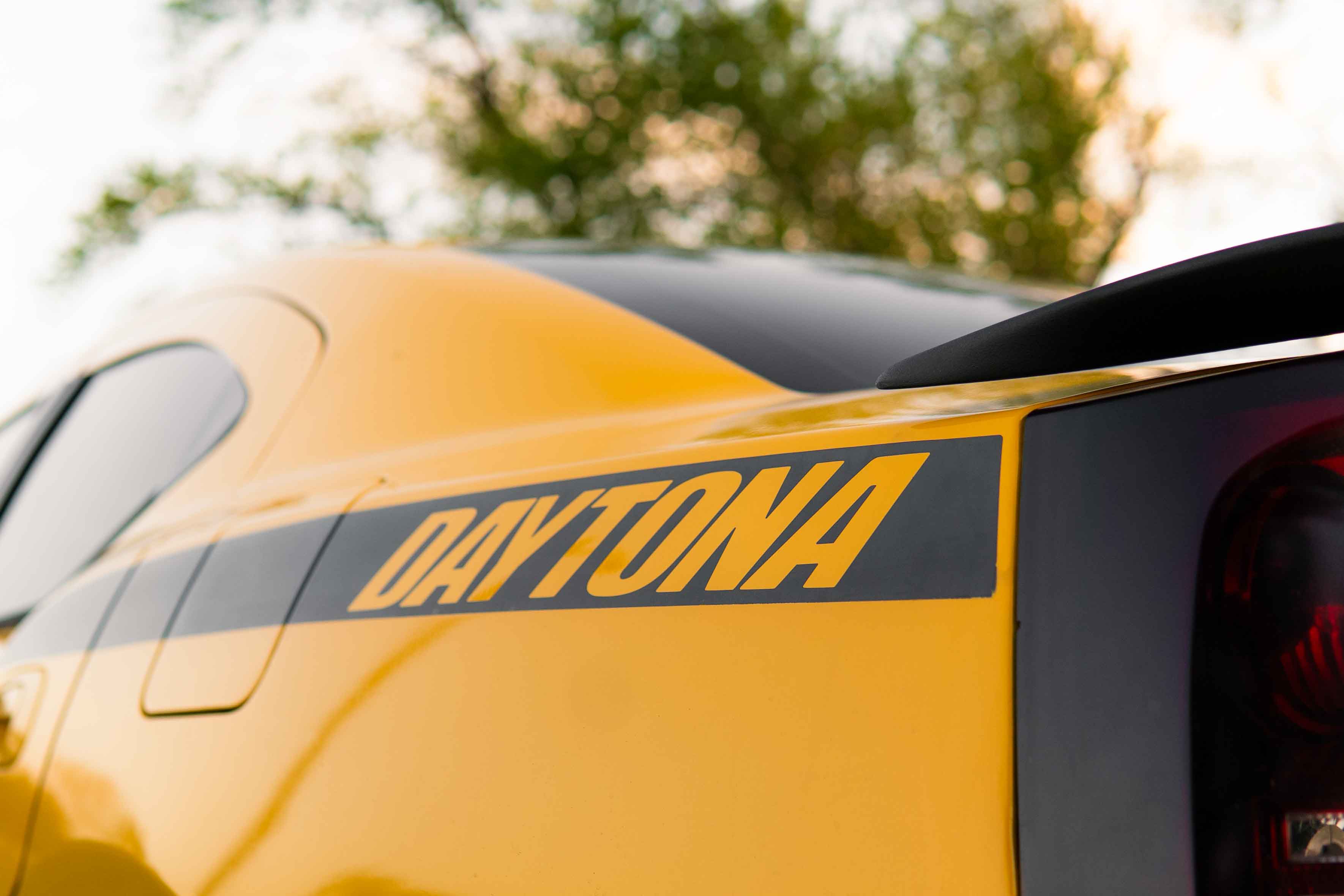 Close-up of Dodge Daytona logo and vinyl